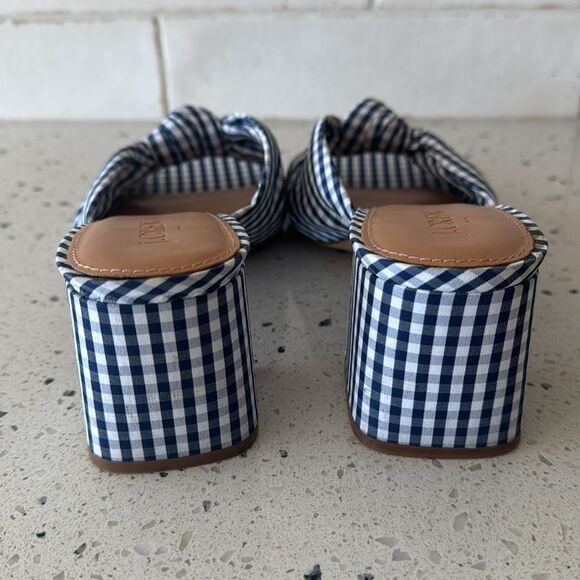 J. Crew Navy Gingham Knot Sandals Printed Mid Block Heel Women’s Size 10 EUC - Picture 3 of 14